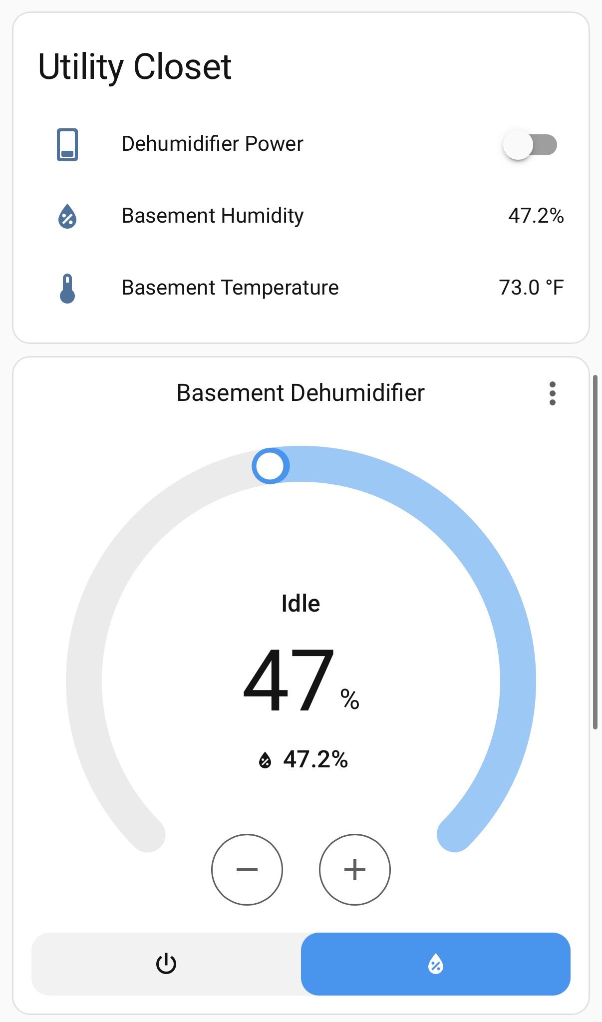 Home Assistant dashboard for humidity control